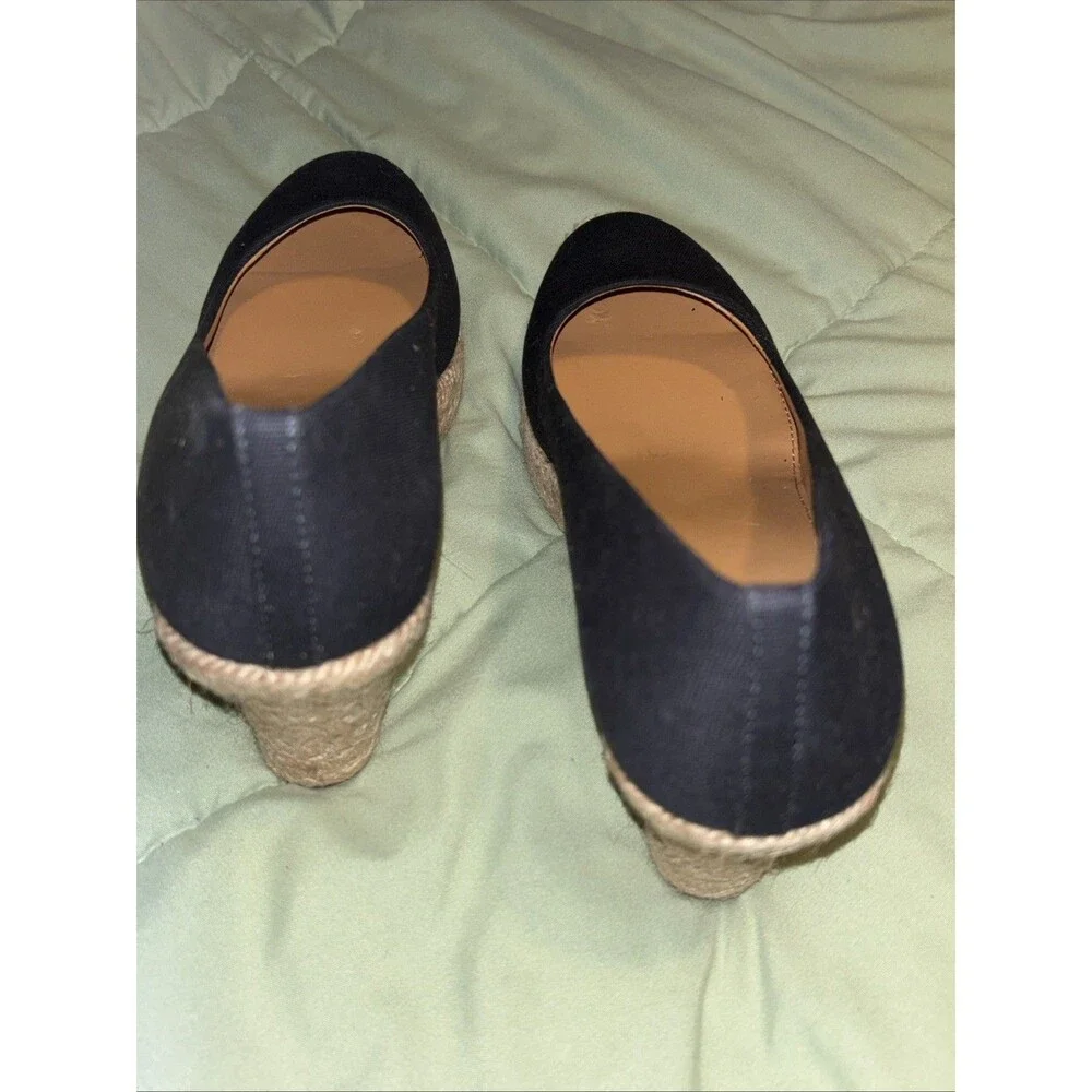 J. Crew Preppy Navy Blue Canvas Espadrille Wedges Jute Heel Size 6.5